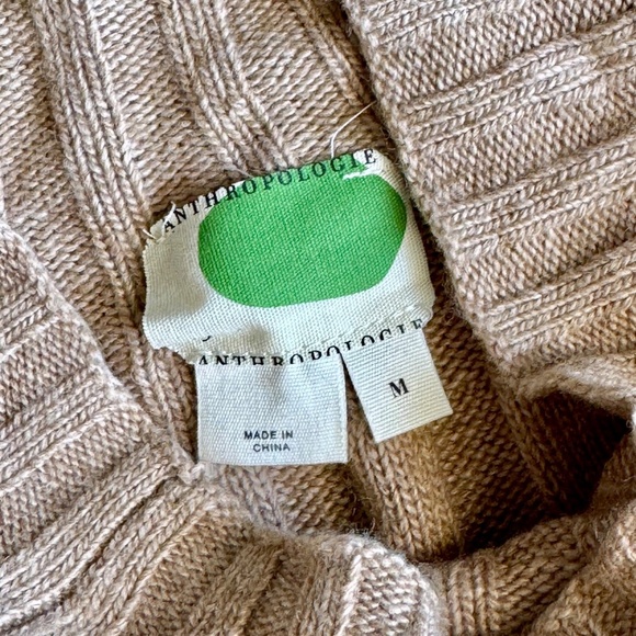 Anthropologie Arseneau Ribbed Sweater Dress Camel Teal Trim Size M - Picture 4 of 11